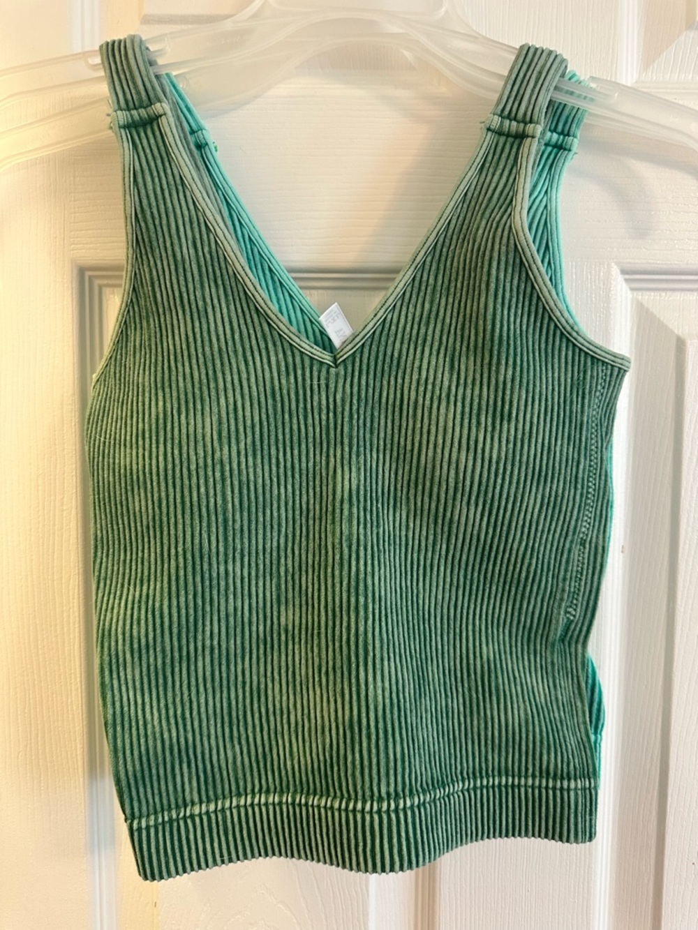 Zenana Outfitters Striped Ribbed V-Neck Tank Top in Teal and Aqua - Picture 2 of 4